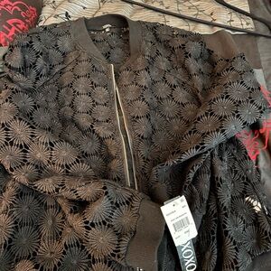 XOXO Black Floral Lace Bomber Jacket